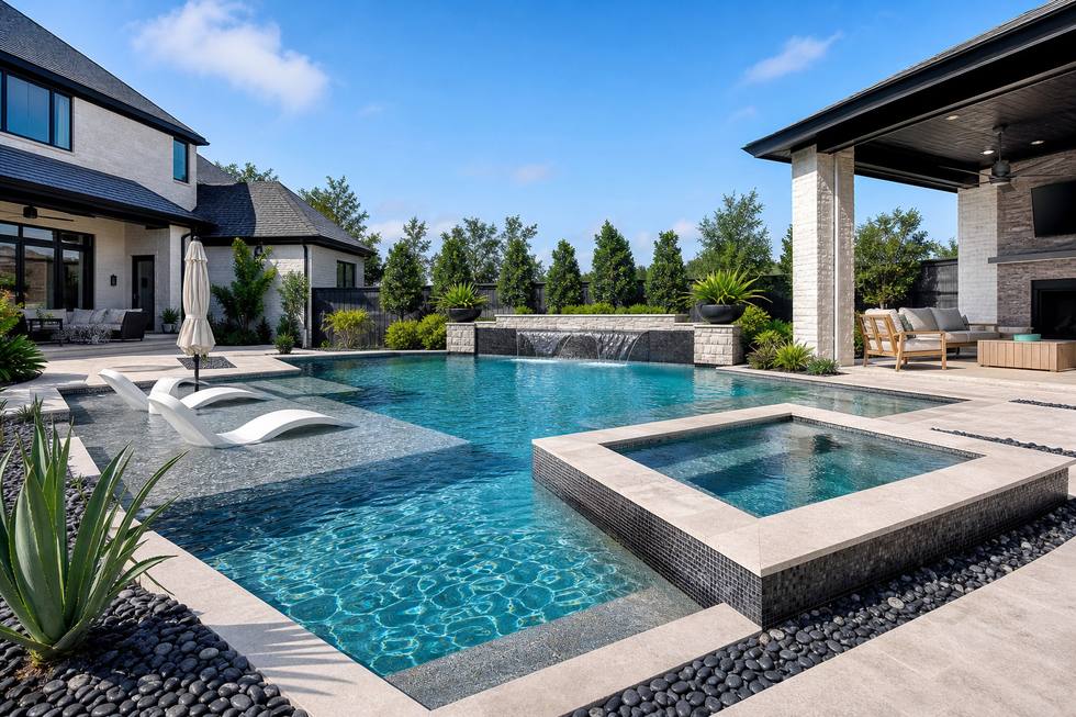Prosper luxury family pool with spa and tanning ledge