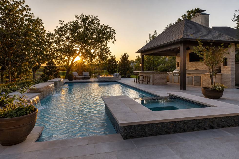Premium pool and spa addition with outdoor lighting